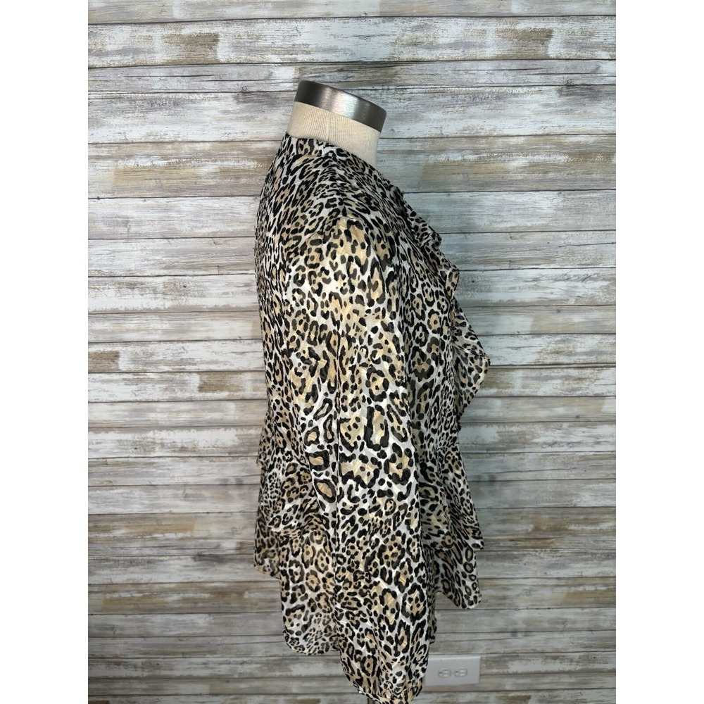 Chicos Small Leopard Print Ruffle Button Long Sleeve Sheer Top Women Size O - Picture 6 of 12